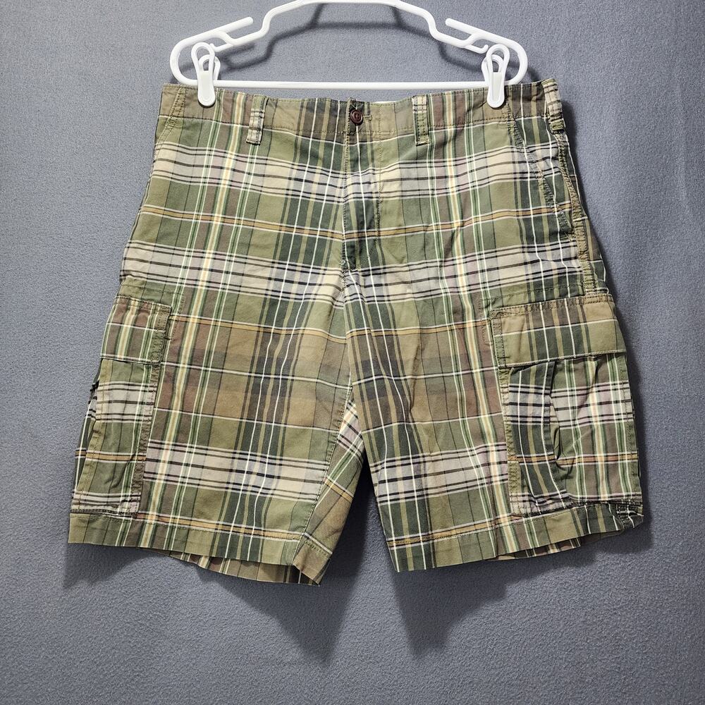 Eddie Bauer Mens Shorts 36x10 Green Plaid Cotton Cargo Tagged 36